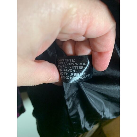 Giacca Wool Winter Jacket Purple Plaid Black Pea Coat Retro Y2K Women's Size XL - Picture 6 of 6